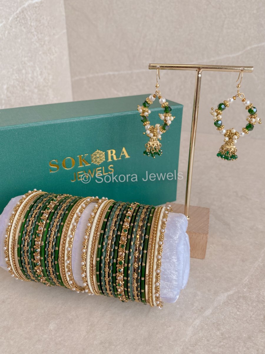 Bangles & Jhumka set - Green - SOKORA JEWELSBangles & Jhumka set - GreenBANGLES