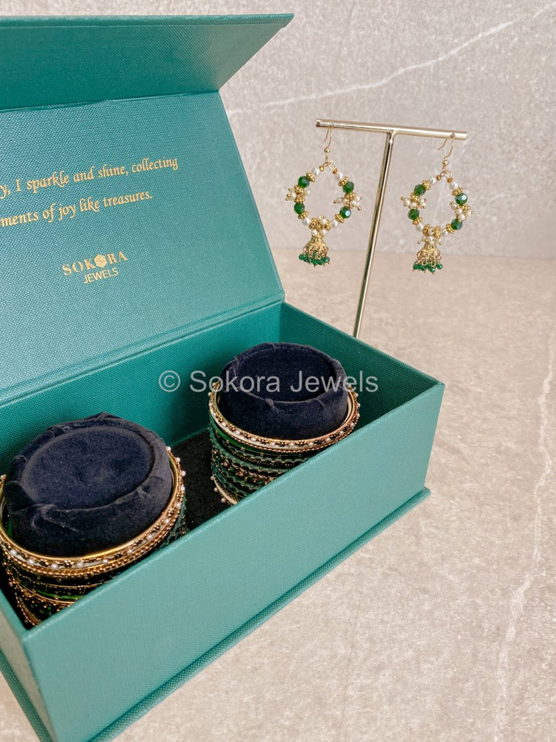 Bangles & Jhumka set - Green - SOKORA JEWELSBangles & Jhumka set - GreenBANGLES