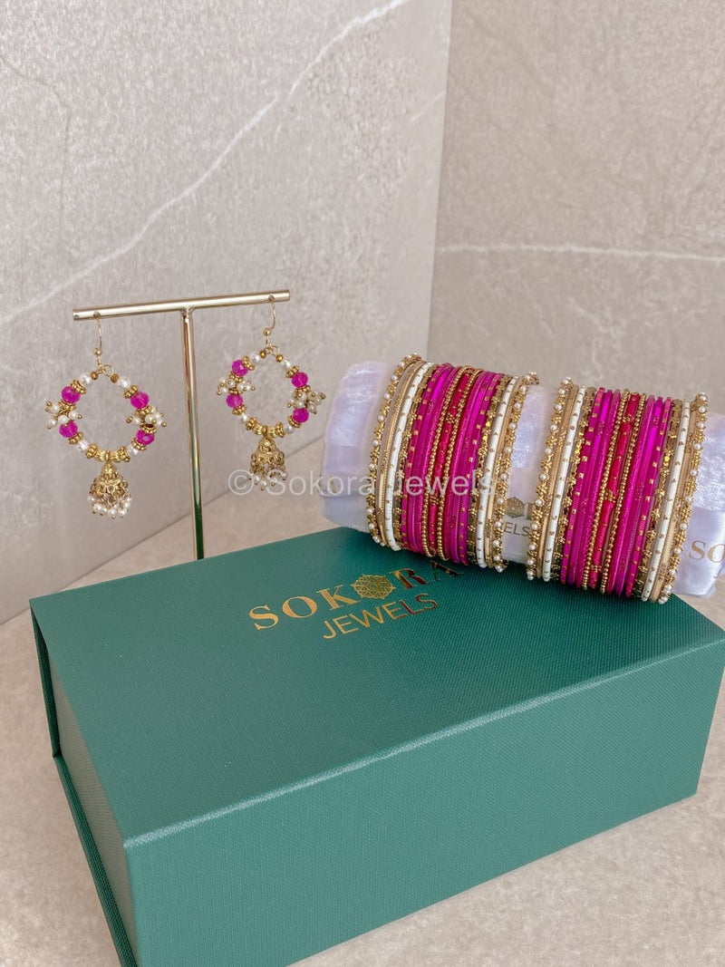 Bangles & Jhumka set - Hot Pink - SOKORA JEWELSBangles & Jhumka set - Hot PinkBANGLES