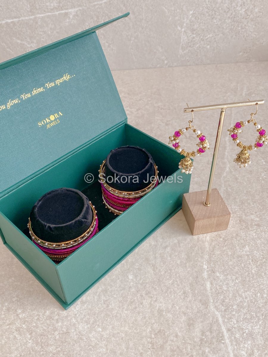 Bangles & Jhumka set - Hot Pink - SOKORA JEWELSBangles & Jhumka set - Hot PinkBANGLES