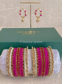 Bangles & Jhumka set - Hot Pink - SOKORA JEWELSBangles & Jhumka set - Hot PinkBANGLES