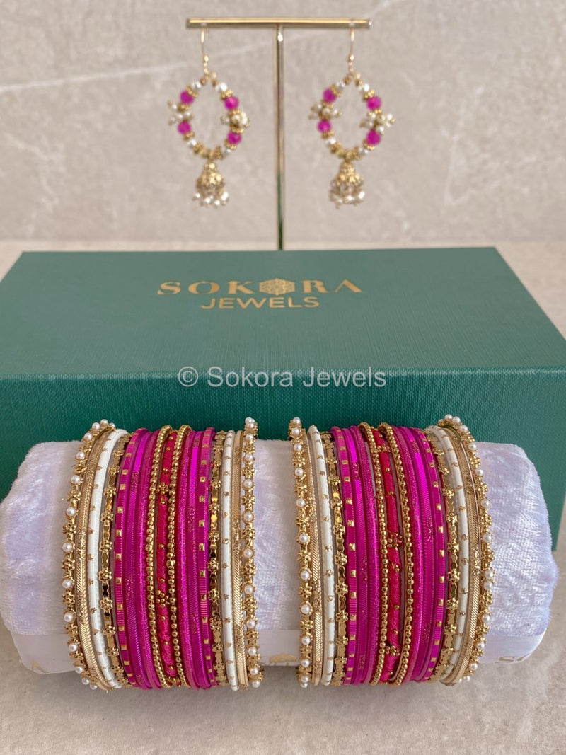 Bangles & Jhumka set - Hot Pink - SOKORA JEWELSBangles & Jhumka set - Hot PinkBANGLES