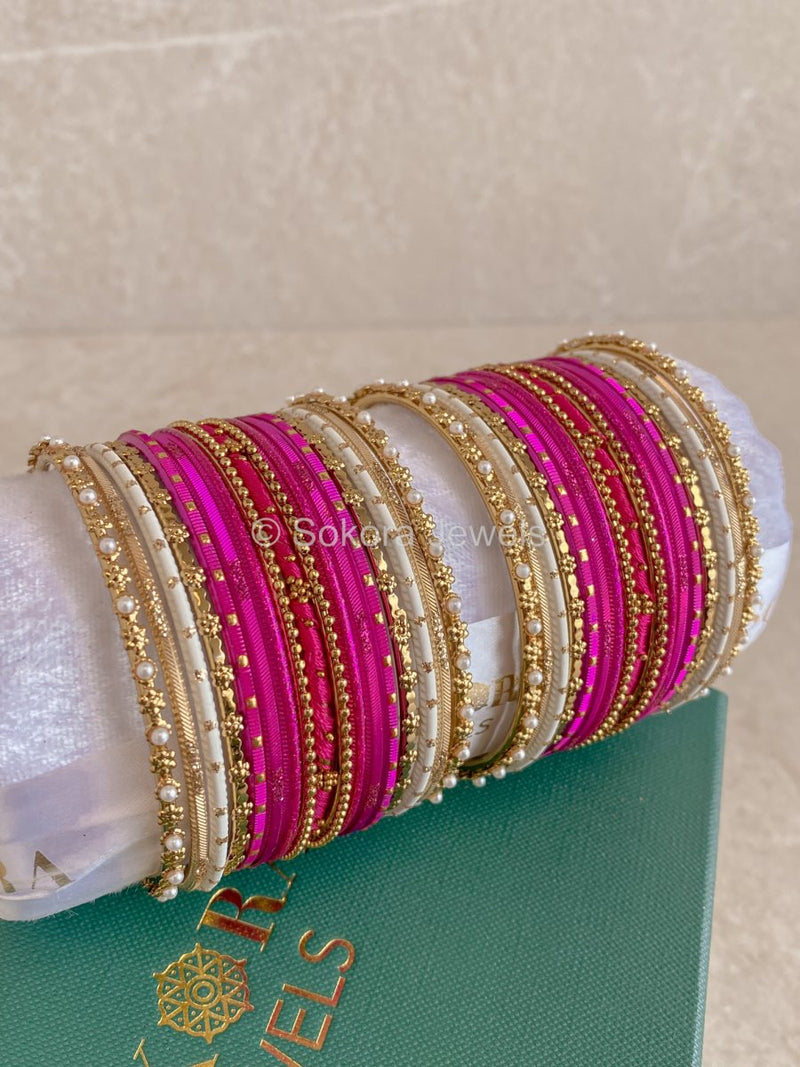 Bangles & Jhumka set - Hot Pink - SOKORA JEWELSBangles & Jhumka set - Hot PinkBANGLES