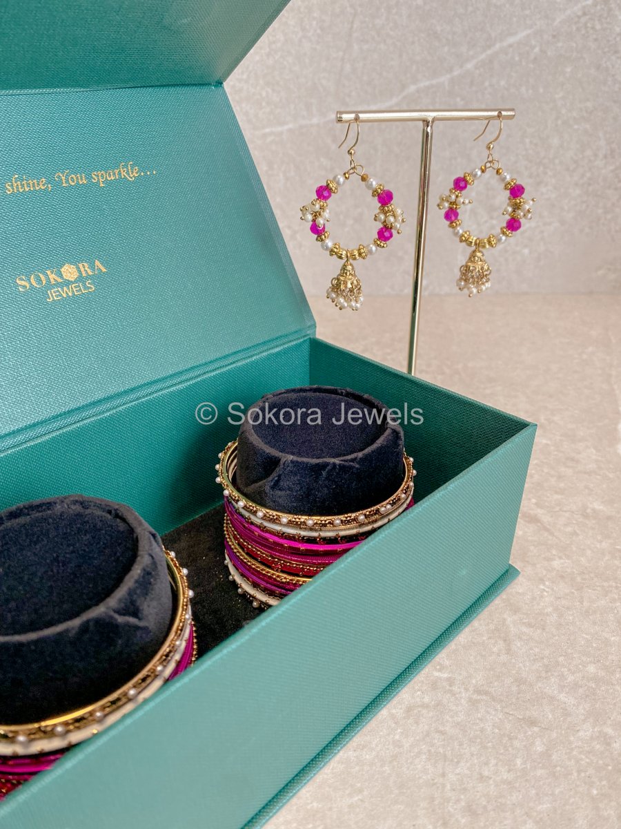 Bangles & Jhumka set - Hot Pink - SOKORA JEWELSBangles & Jhumka set - Hot PinkBANGLES