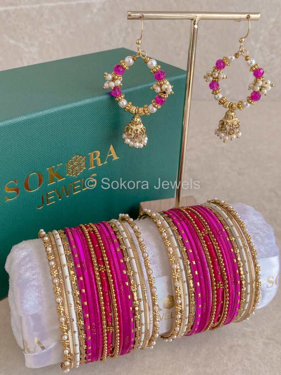 Bangles & Jhumka set - Hot Pink - SOKORA JEWELSBangles & Jhumka set - Hot PinkBANGLES