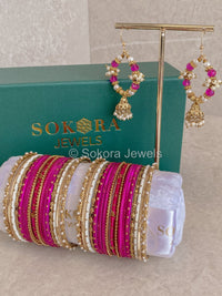 Bangles & Jhumka set - Hot Pink - SOKORA JEWELSBangles & Jhumka set - Hot PinkBANGLES