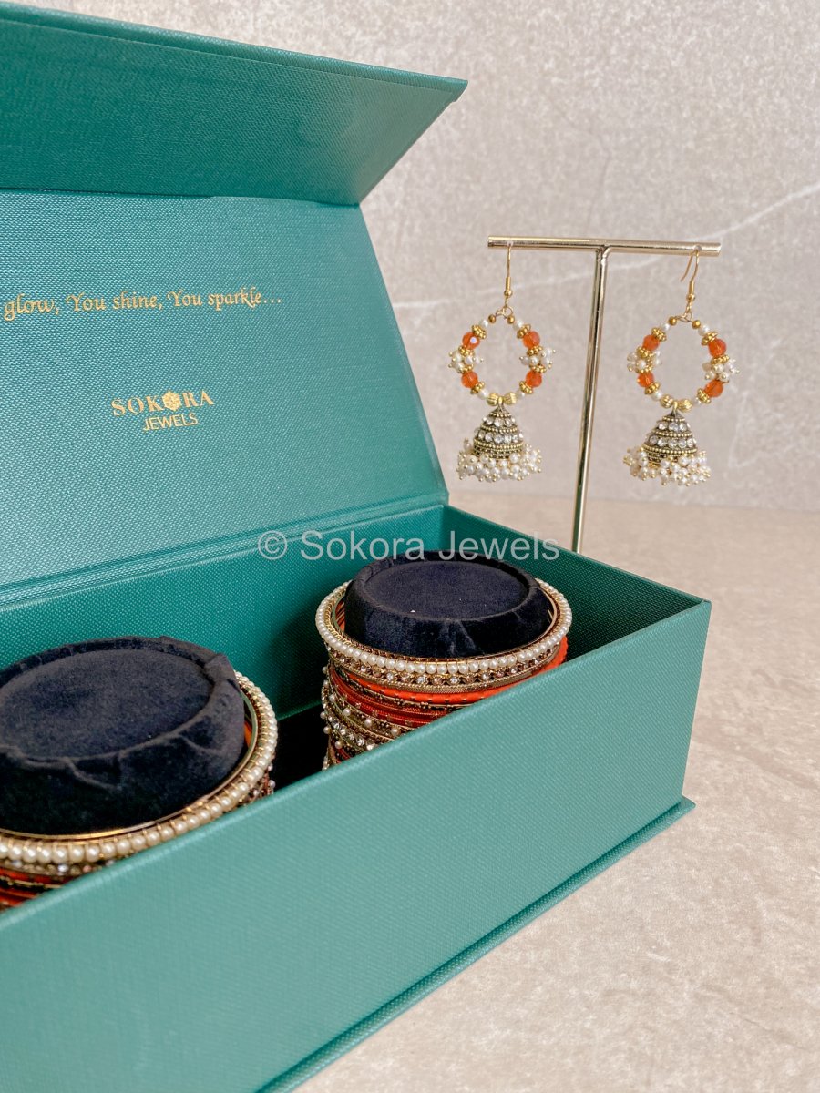 Bangles & Jhumka set - Orange - SOKORA JEWELSBangles & Jhumka set - OrangeBANGLES