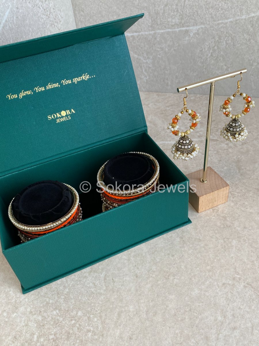 Bangles & Jhumka set - Orange - SOKORA JEWELSBangles & Jhumka set - OrangeBANGLES