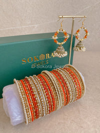 Bangles & Jhumka set - Orange - SOKORA JEWELSBangles & Jhumka set - OrangeBANGLES