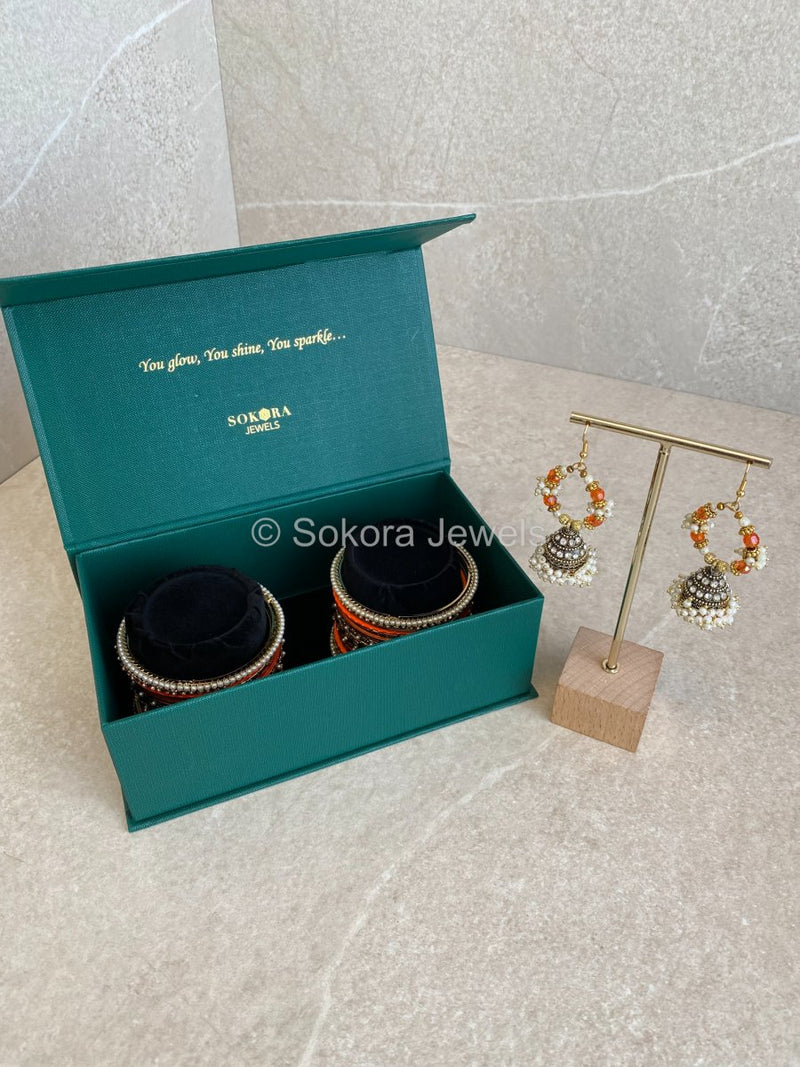 Bangles & Jhumka set - Orange - SOKORA JEWELSBangles & Jhumka set - OrangeBANGLES