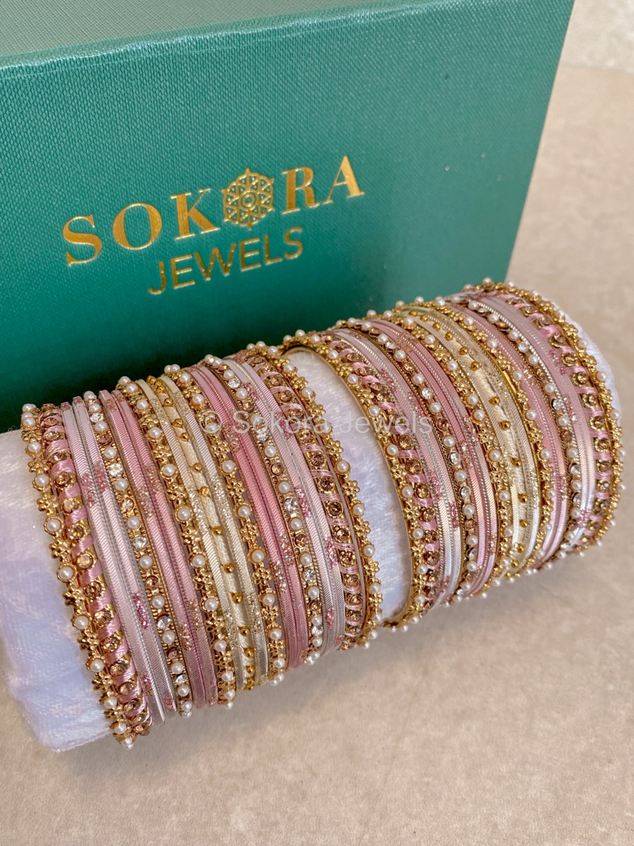 Bangles & Jhumka set - Pale Pink - SOKORA JEWELSBangles & Jhumka set - Pale PinkBANGLES