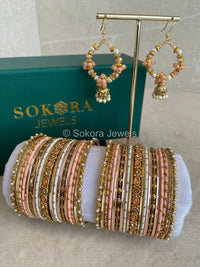 Bangles & Jhumka set - Peach - SOKORA JEWELSBangles & Jhumka set - PeachBANGLES