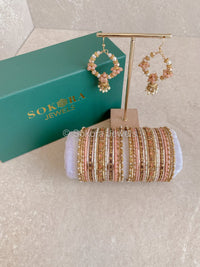 Bangles & Jhumka set - Peach - SOKORA JEWELSBangles & Jhumka set - PeachBANGLES