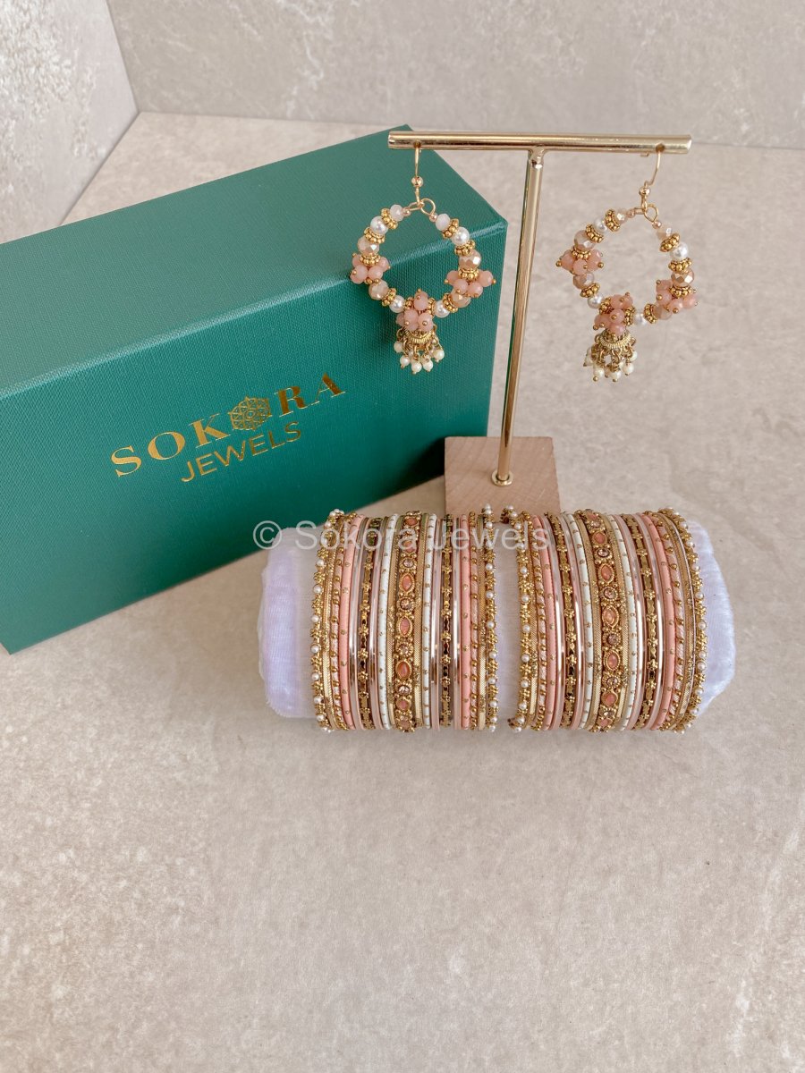 Bangles & Jhumka set - Peach - SOKORA JEWELSBangles & Jhumka set - PeachBANGLES