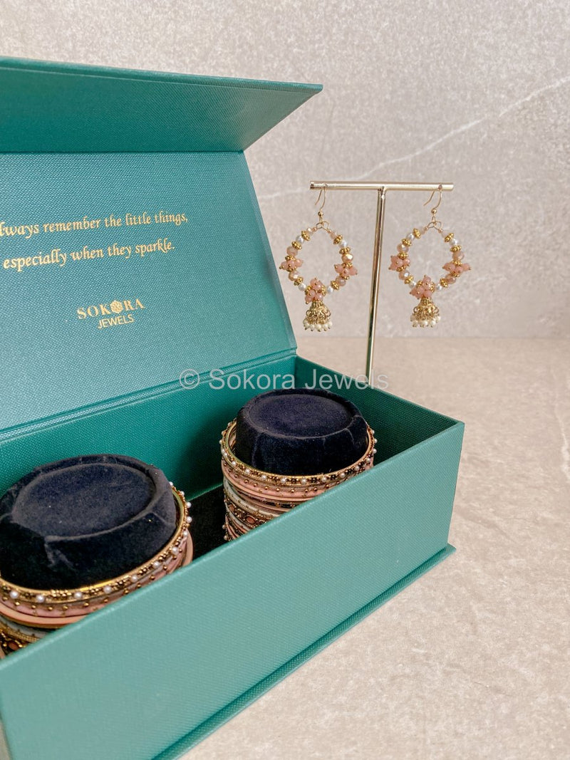 Bangles & Jhumka set - Peach - SOKORA JEWELSBangles & Jhumka set - PeachBANGLES