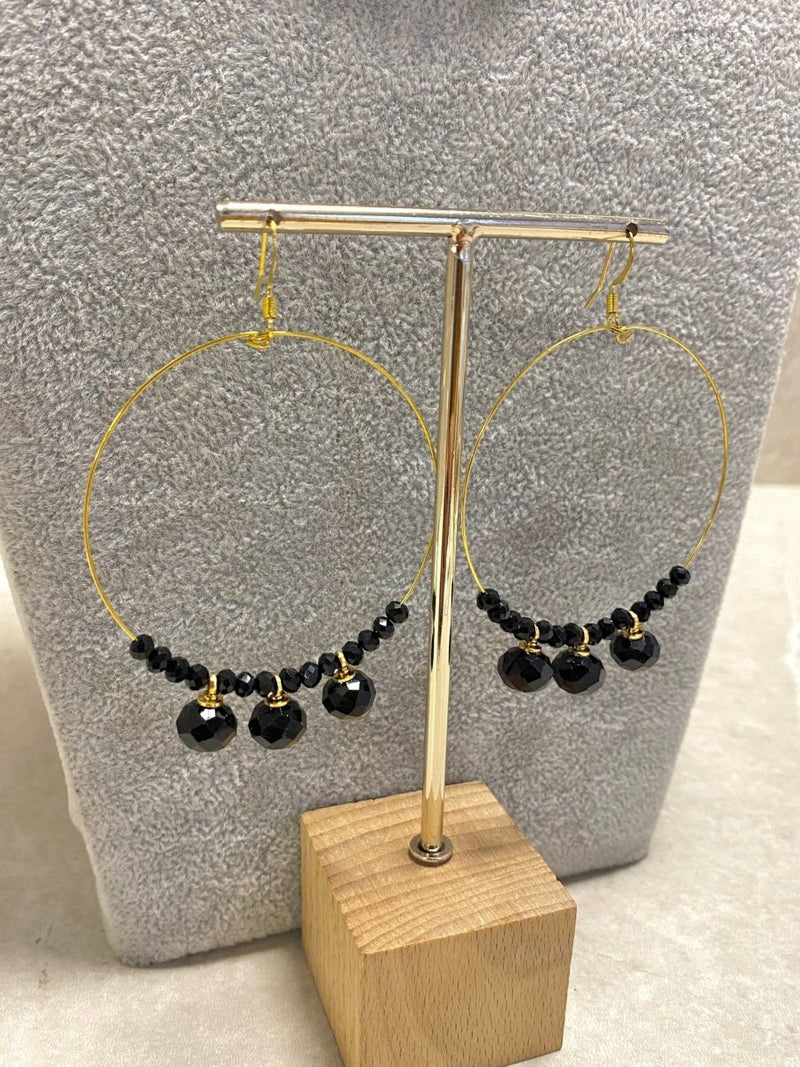 Beaded Midi Mala and Earring Hoops Set - Black - SOKORA JEWELSBeaded Midi Mala and Earring Hoops Set - BlackNECKLACE SETS