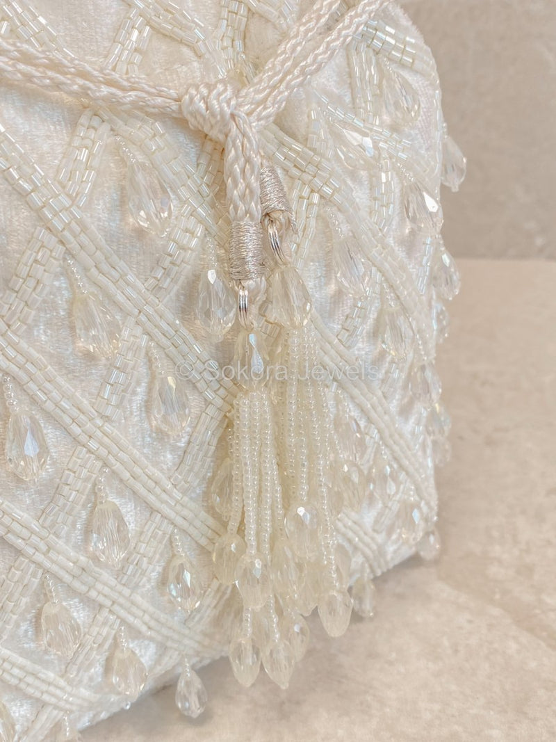 Beaded Tassel Bang - White - SOKORA JEWELSBeaded Tassel Bang - White