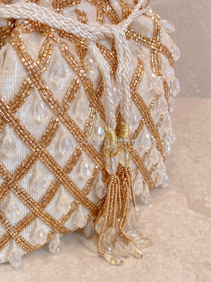 Beaded Tassel Bang - White & Gold - SOKORA JEWELSBeaded Tassel Bang - White & Gold