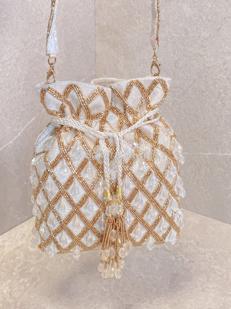 Beaded Tassel Bang - White & Gold - SOKORA JEWELSBeaded Tassel Bang - White & Gold