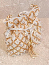 Beaded Tassel Bang - White & Gold - SOKORA JEWELSBeaded Tassel Bang - White & Gold