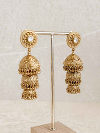 Bhakti Gold Tone Kundan 3 - Step Jhumka Earrings - SOKORA JEWELSBhakti Gold Tone Kundan 3 - Step Jhumka Earrings