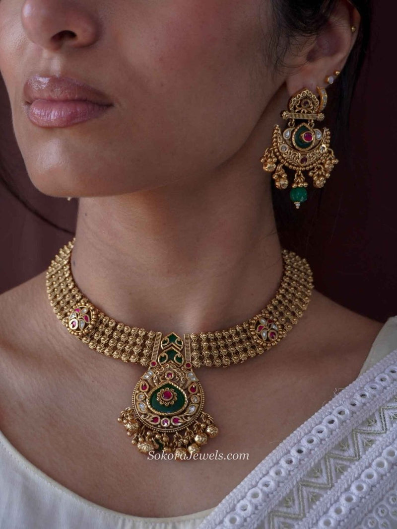 Bhumi Heritage Necklace Set – Ruby, Emerald & Kundan - SOKORA JEWELSBhumi Heritage Necklace Set – Ruby, Emerald & Kundan