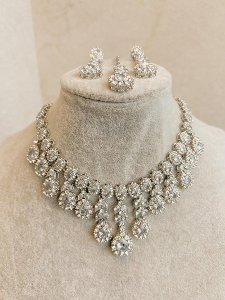 Bianca Silver Diamante Necklace Set - SOKORA JEWELSBianca Silver Diamante Necklace SetNECKLACE SETS