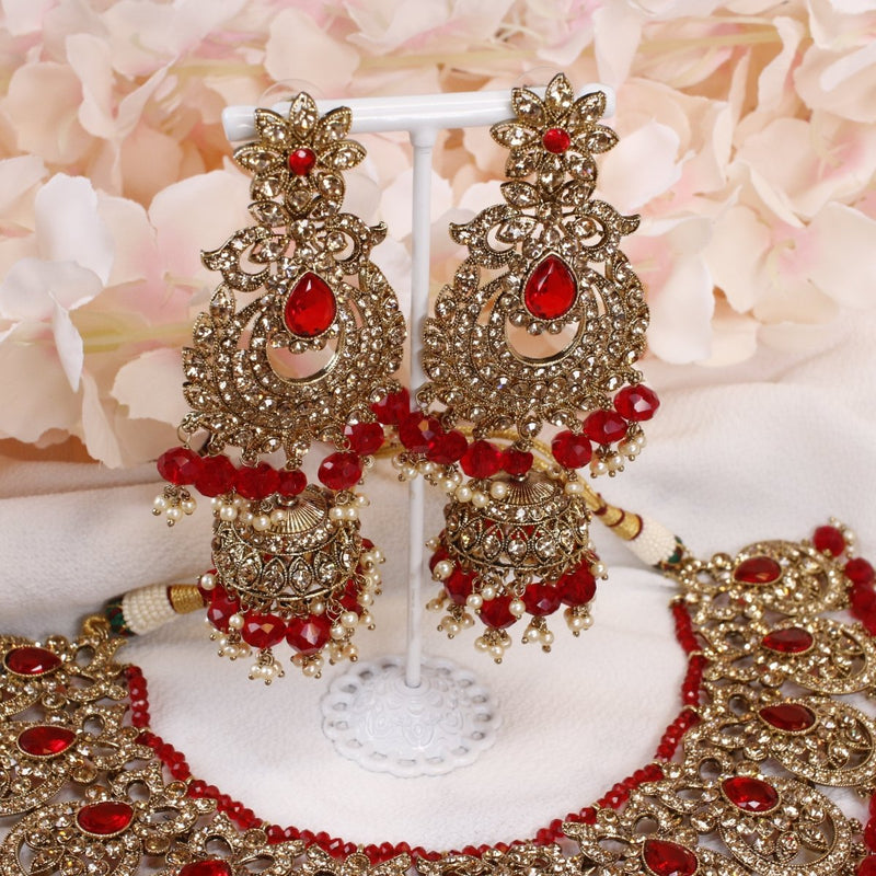 Bilqees Bridal necklace set - Red - SOKORA JEWELSBilqees Bridal necklace set - Red