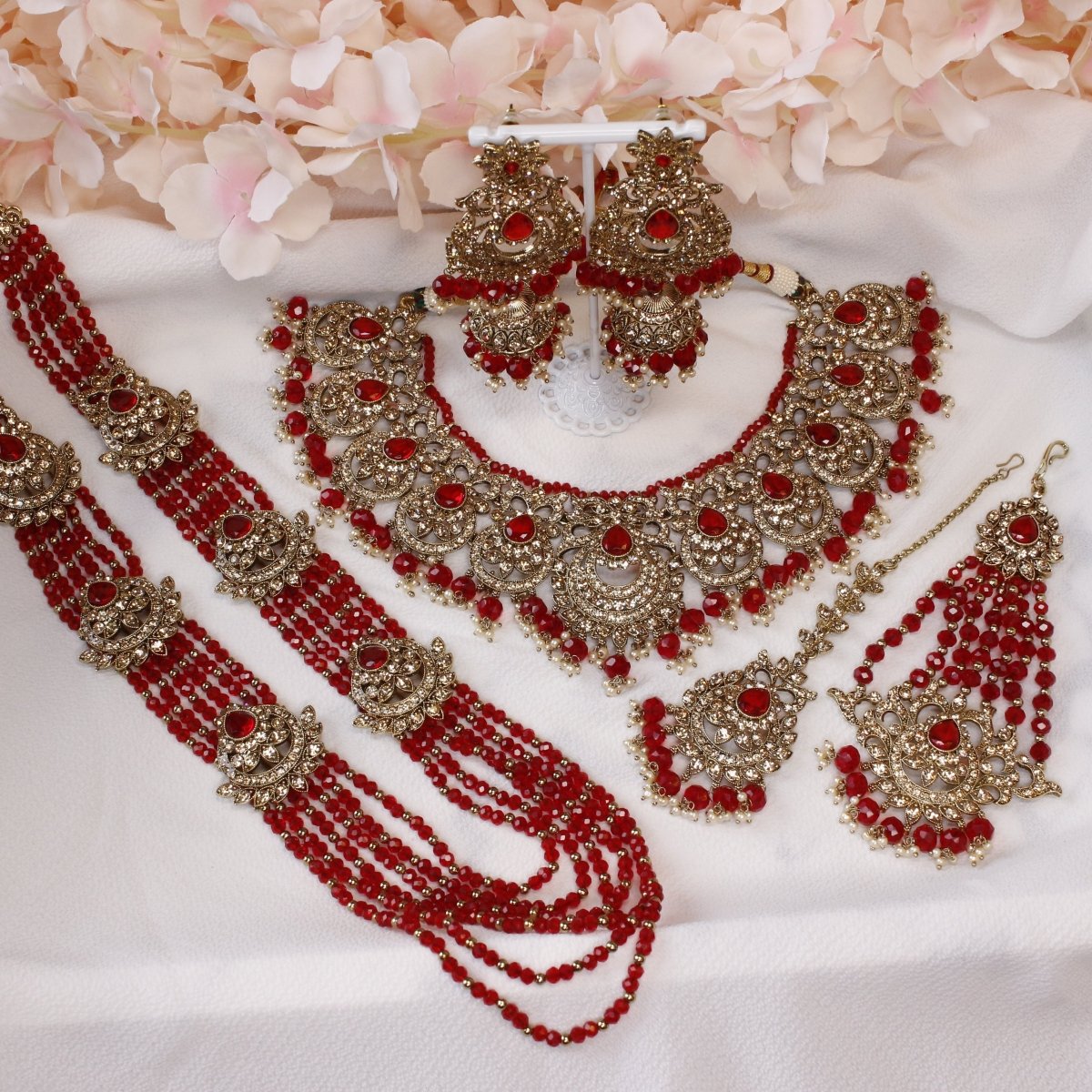 Bilqees Bridal necklace set - Red - SOKORA JEWELSBilqees Bridal necklace set - Red