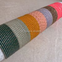 Block of 12 Coloured Bangles - Matt & Glitter Detail - SOKORA JEWELSBlock of 12 Coloured Bangles - Matt & Glitter Detail