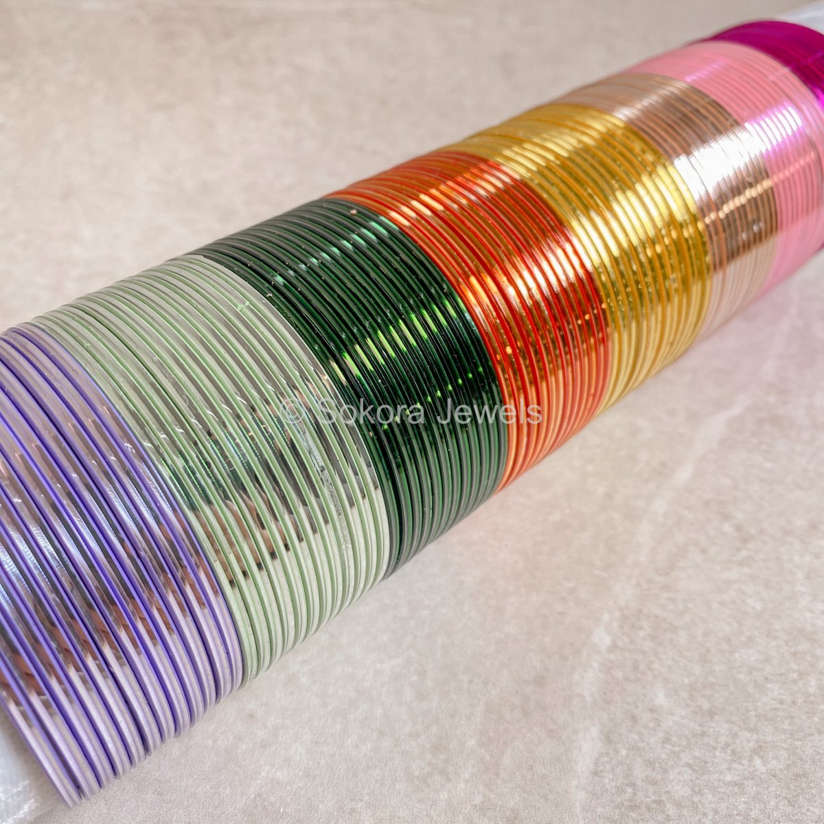Block of 12 Coloured Bangles - Shiny - SOKORA JEWELSBlock of 12 Coloured Bangles - Shiny
