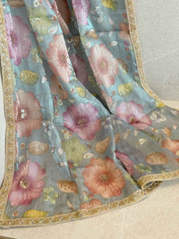 Blue & Multicolour Floral Dupatta - Embellished Occasion Dupatta - SOKORA JEWELSBlue & Multicolour Floral Dupatta - Embellished Occasion Dupatta