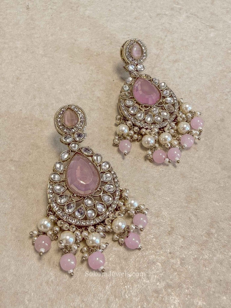 Blush Pink Faux Kundan Earrings - SOKORA JEWELSBlush Pink Faux Kundan Earrings