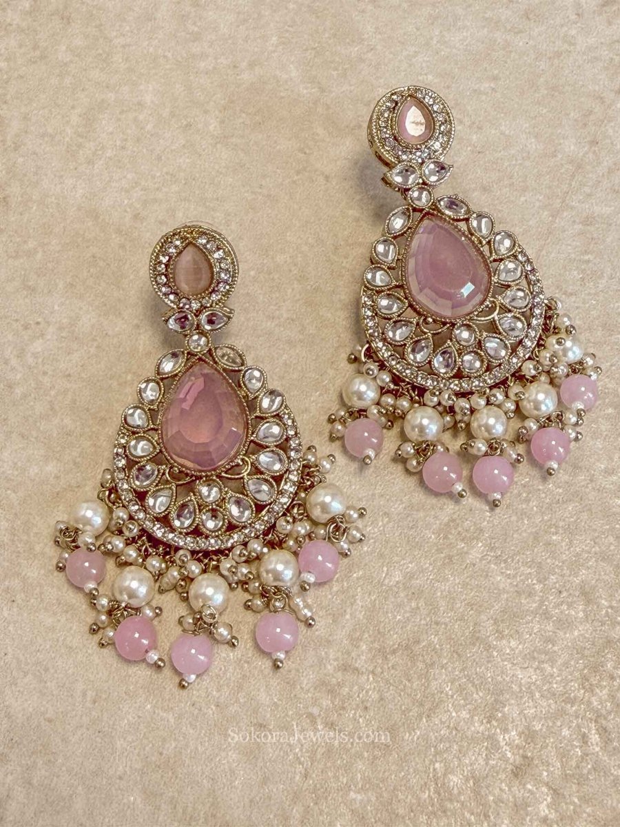 Blush Pink Faux Kundan Earrings - SOKORA JEWELSBlush Pink Faux Kundan Earrings