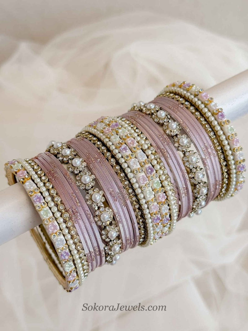Blush Pink & Pastel Blossom Crystal Bangle Set - SOKORA JEWELSBlush Pink & Pastel Blossom Crystal Bangle SetBANGLES