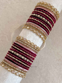 Bridal Bangle Set - Maroon & Pink - SOKORA JEWELSBridal Bangle Set - Maroon & PinkBANGLES
