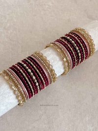 Bridal Bangle Set - Maroon & Pink - SOKORA JEWELSBridal Bangle Set - Maroon & PinkBANGLES