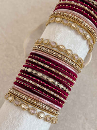 Bridal Bangle Set - Maroon & Pink - SOKORA JEWELSBridal Bangle Set - Maroon & PinkBANGLES
