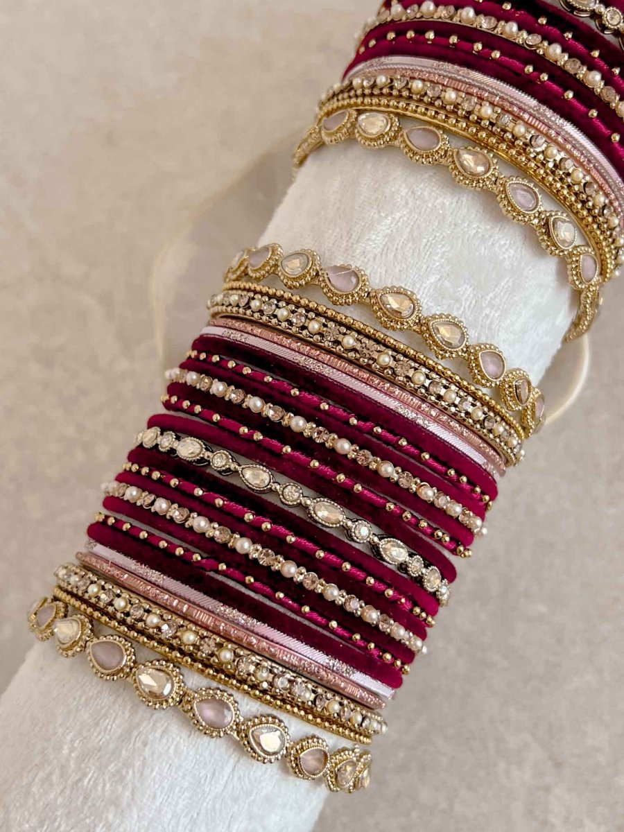 Bridal Bangle Set - Maroon & Pink - SOKORA JEWELSBridal Bangle Set - Maroon & PinkBANGLES