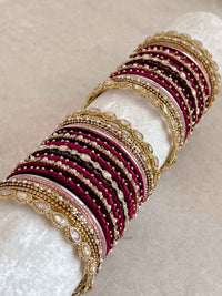 Bridal Bangle Set - Maroon & Pink - SOKORA JEWELSBridal Bangle Set - Maroon & PinkBANGLES