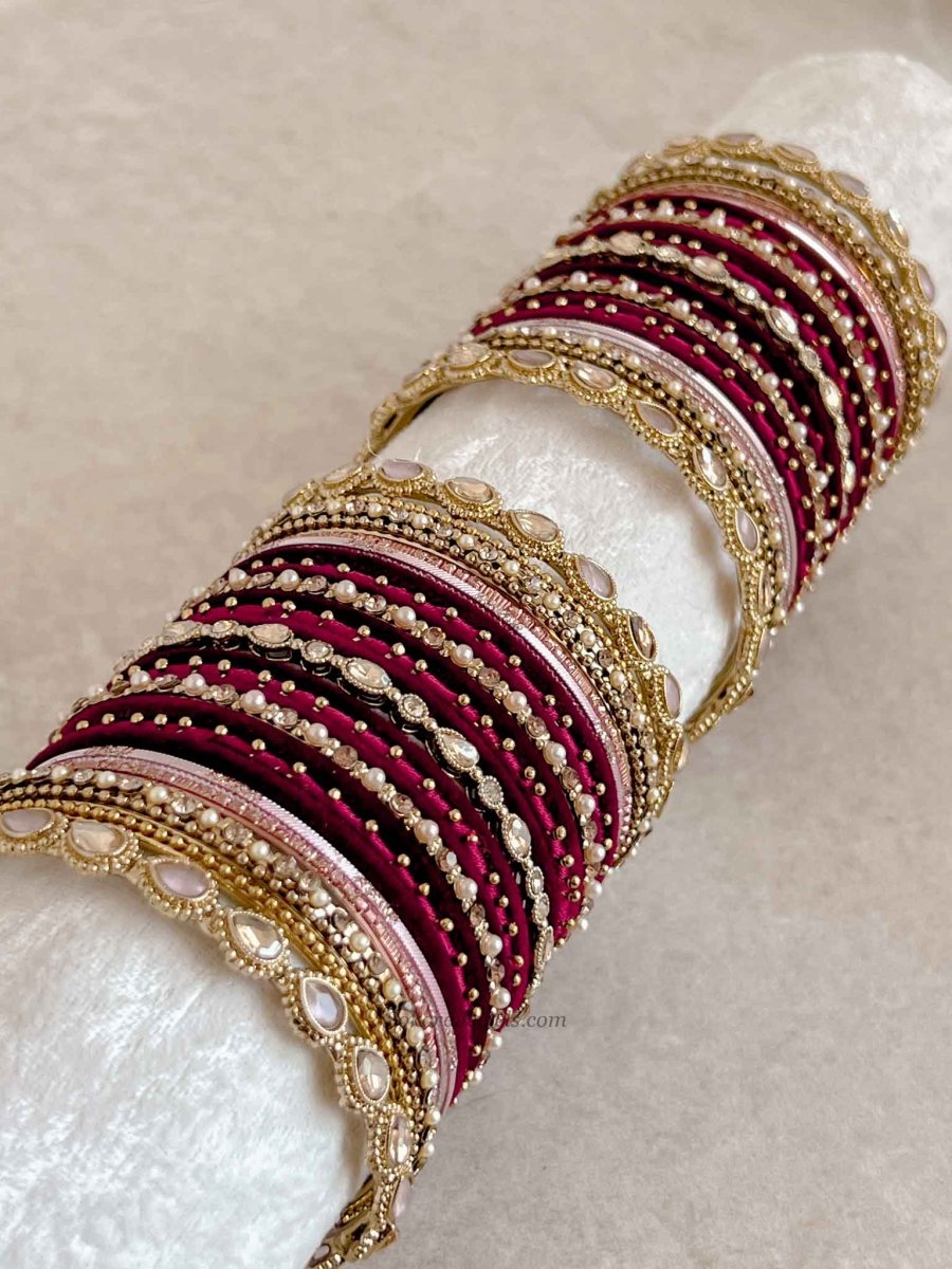 Bridal Bangle Set - Maroon & Pink - SOKORA JEWELSBridal Bangle Set - Maroon & PinkBANGLES