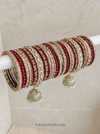 Bridal Bangle Set - Maroon & Pink with Jhumka - SOKORA JEWELSBridal Bangle Set - Maroon & Pink with JhumkaBANGLES