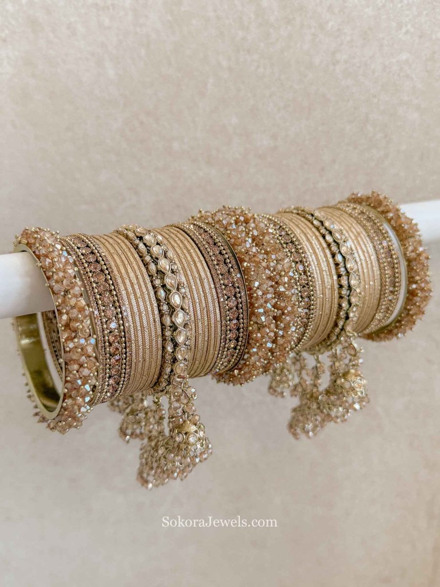 Bridal Bangle Set with Jhumka Tassel Bangles - SOKORA JEWELSBridal Bangle Set with Jhumka Tassel BanglesBANGLES