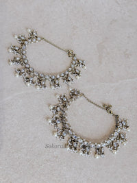 Bridal Clear Crystal Drop & Antique Gold Anklets - SOKORA JEWELSBridal Clear Crystal Drop & Antique Gold Anklets