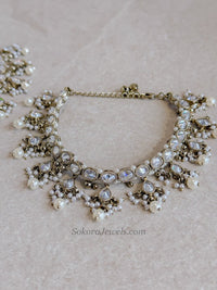 Bridal Clear Crystal Drop & Antique Gold Anklets - SOKORA JEWELSBridal Clear Crystal Drop & Antique Gold Anklets