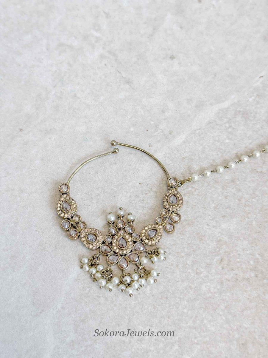 Bridal Golden Zircon Nath (Non-Pierced) - SOKORA JEWELSBridal Golden Zircon Nath (Non-Pierced)