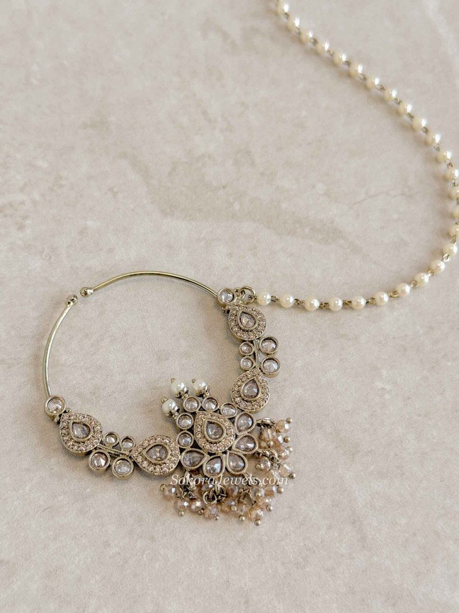 Bridal Golden Zircon Nath (Non - Pierced) - SOKORA JEWELSBridal Golden Zircon Nath (Non - Pierced)