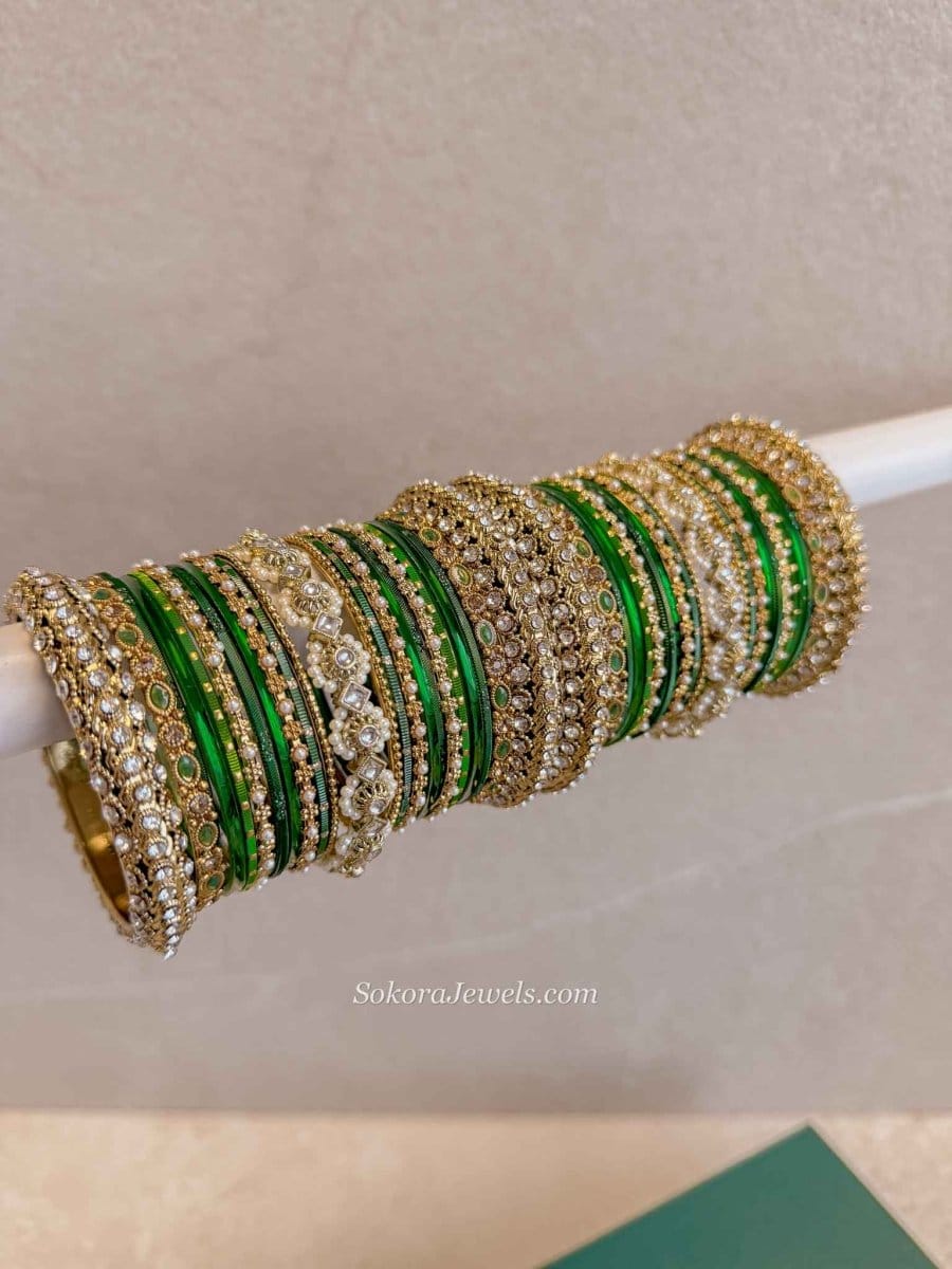 Bridal Green Bangle Set - SOKORA JEWELSBridal Green Bangle SetBANGLES