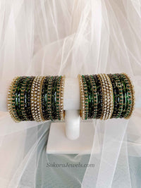 Bridal Green Glass Bangles Set - 2.10 - SOKORA JEWELSBridal Green Glass Bangles Set - 2.10BANGLES