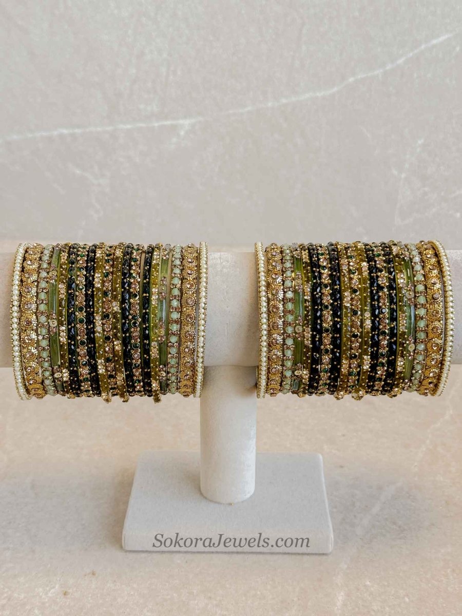 Bridal Green Glass Bangles Set - 2.8 - SOKORA JEWELSBridal Green Glass Bangles Set - 2.8BANGLES